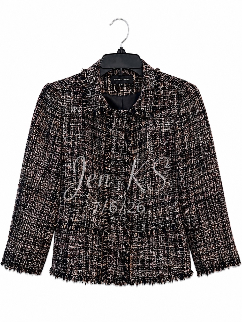Ivanka Trump Tweed Fringe Blazer Jacket Pink Black White Women’s Size 10 - Picture 4 of 4